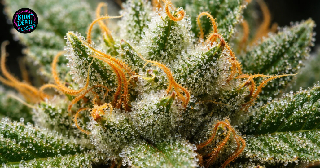 A silver spoon holding a pile of blonde cannabis kief collected from the resin-rich Mango Kush weed strain.