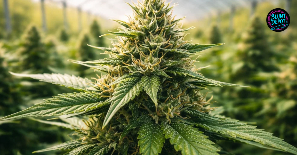 Indoor grow setup featuring London Pound Cake cannabis plants