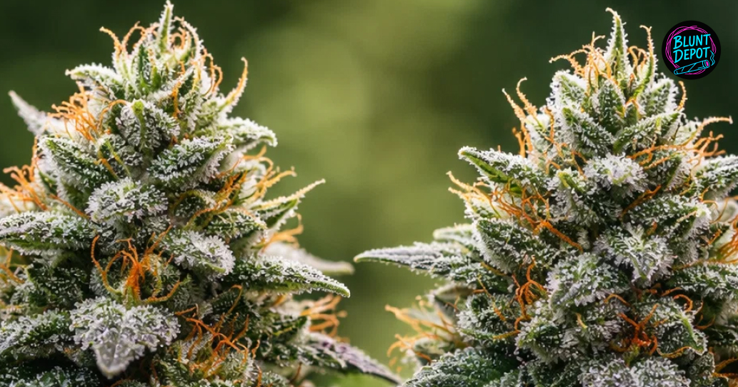 A large, mature cannabis flower head on a Truffle strain plant showing peak resin development.