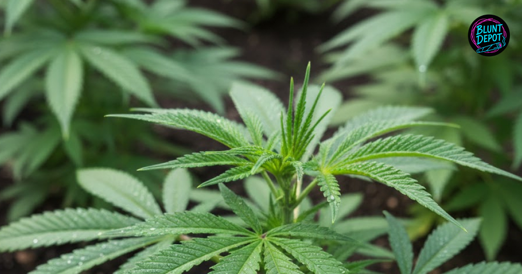 A large, frosty cannabis cola of the Cali Kush strain growing on a plant with dense calyxes.