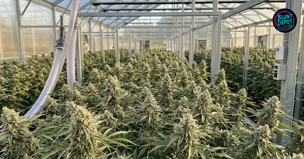 Indoor cultivation of Super Silver Haze strain plants under grow lights