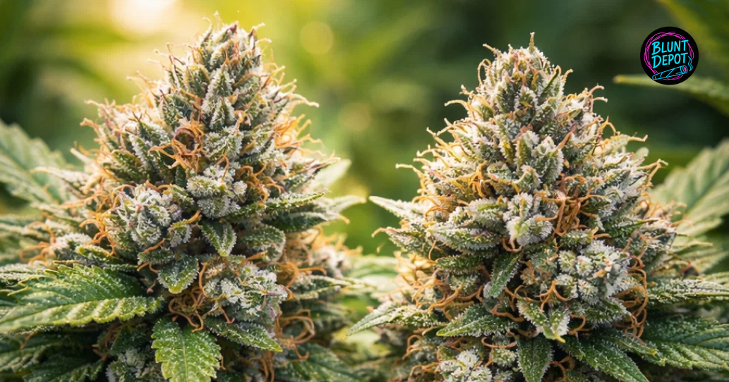 A detailed close-up of an Animal Face strain bud emphasizing its high THC content and resin-rich structure.