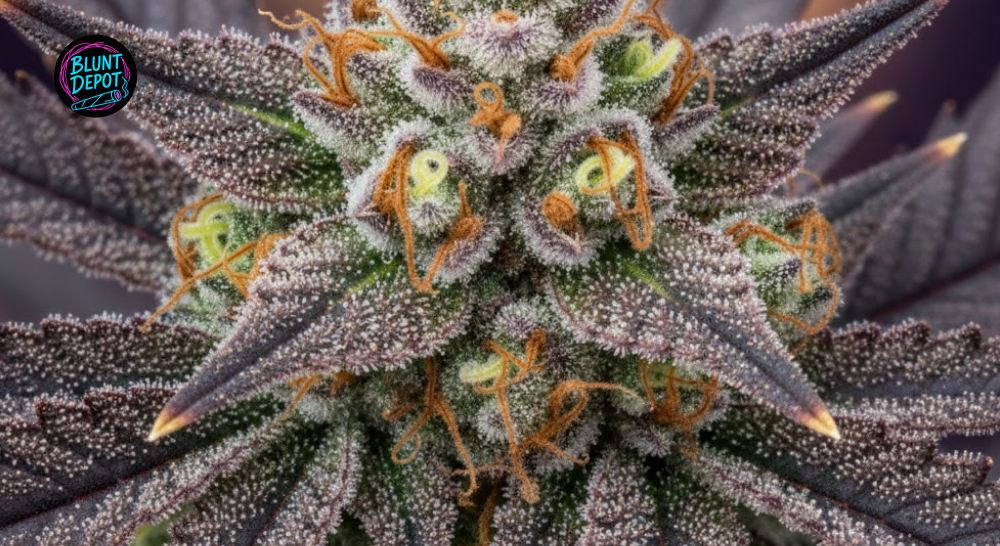 Extreme close-up of the frosty cannabis buds of a top shelf AK-47 hybrid strain.
