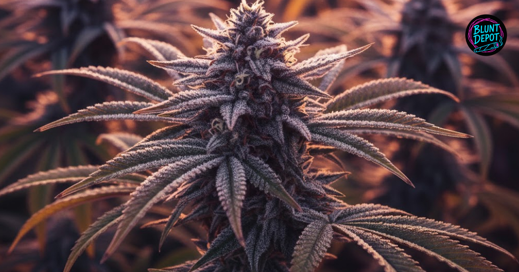 A vibrant green cannabis leaf from a Red Congolese strain plant covered in a thick frost of white trichomes.