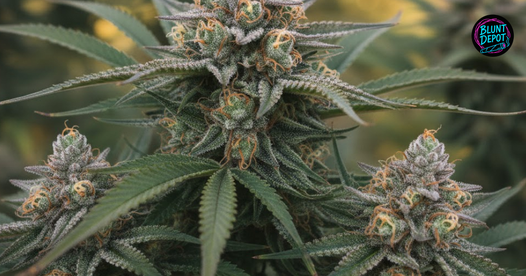 A flowering Strawberry Shortcake cannabis plant with large, heavy colas under professional indoor grow lights.