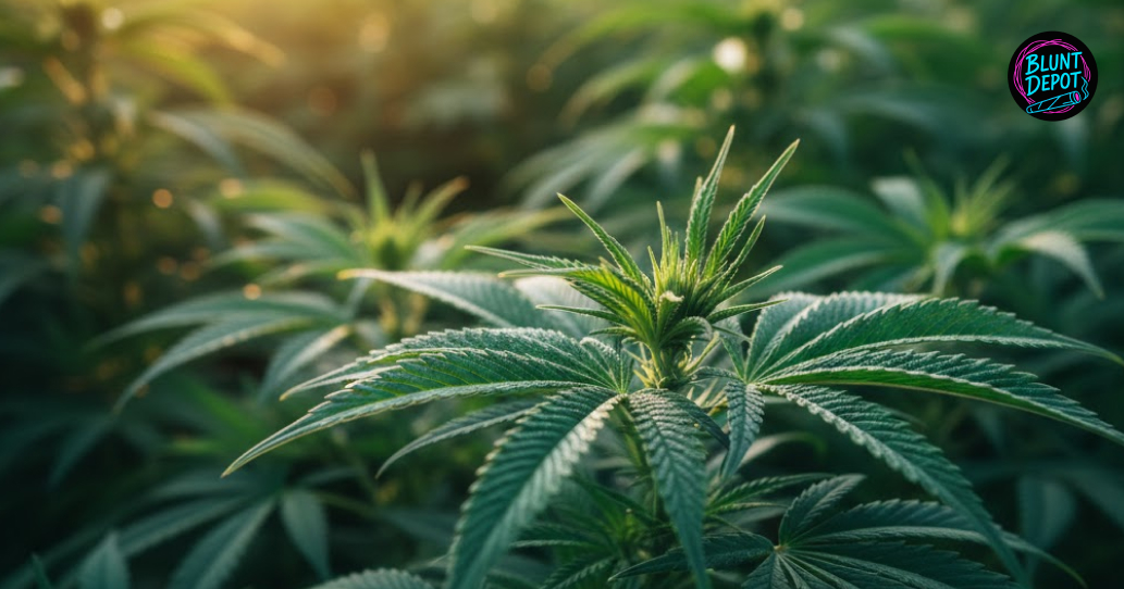A flowering Horchata cannabis plant with heavy, resinous colas growing under professional indoor lights.