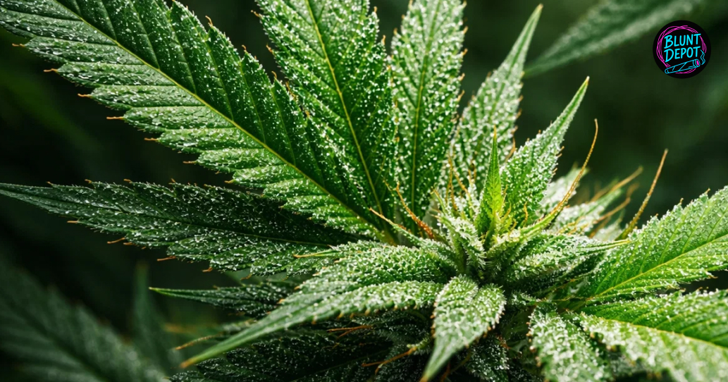 A massive, frost-covered cannabis bud of the OG Chem strain growing in an indoor garden.