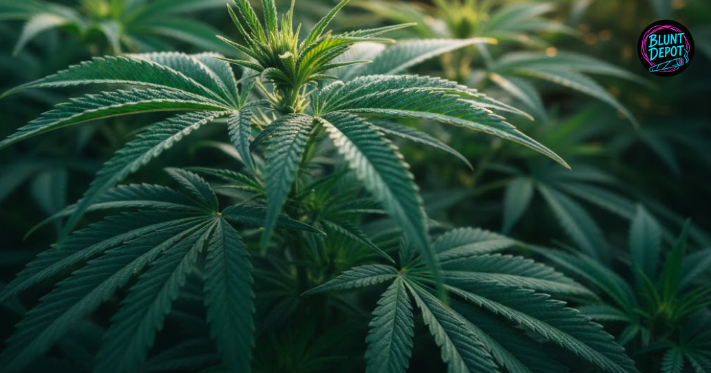 Lush green canopy of Agent Orange weed strain plants growing in a professional indoor garden.