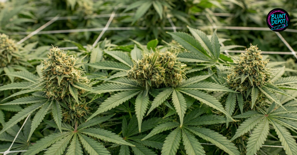 A detailed close-up of a purple-tinted White Widow cannabis leaf covered in white frosty resin.