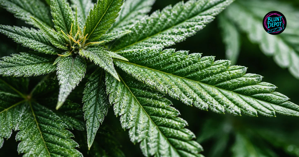 Two large, frosty Chocolope weed strain buds growing in a professional indoor cultivation environment.